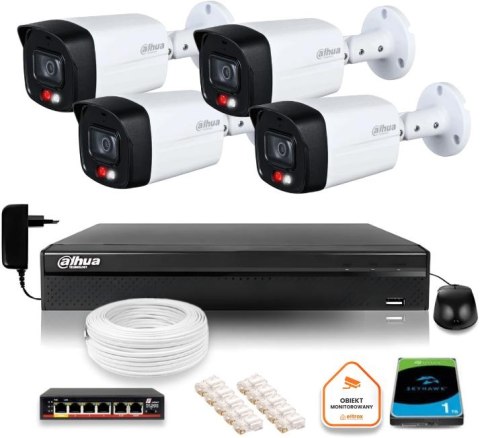 Zestaw monitoringu IP Dahua 2MPx 4 Kamery zewnętrzne Smart Dual Light IR LED 30m Zestaw monitoringu IP Dahua 2MPx 4 Kamery zewnętrzne Smart Dual Light IR LED 30m