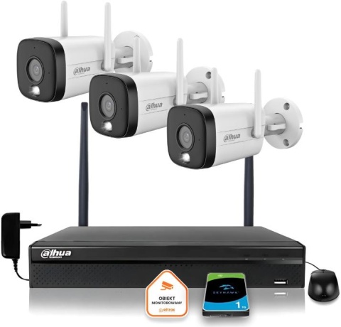 Zestaw monitoringu IP Dahua 3 Kamery WI-FI 3MPxsmart podwójne oświetlenie LED IR do 30m Zestaw monitoringu IP Dahua 3 Kamery WI-FI 3MPxsmart podwójne oświetlenie LED IR do 30m