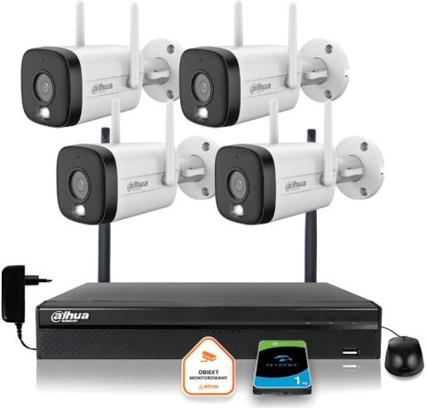 Zestaw monitoringu IP Dahua 4 Kamery WI-FI 3MPxsmart podwójne oświetlenie LED IR do 30m Zestaw monitoringu IP Dahua 4 Kamery WI-FI 3MPxsmart podwójne oświetlenie LED IR do 30m