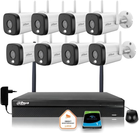Zestaw monitoringu IP Dahua 8 Kamer WI-FI 3MPx smart podwójne oświetlenie LED IR do 30m Zestaw monitoringu IP Dahua 8 Kamer WI-FI 3MPx smart podwójne oświetlenie LED IR do 30m