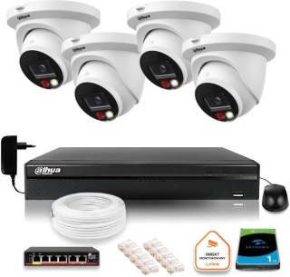 Zestaw monitoringu IP Dahua 8mpx 4K 4 kamery IPC-HDW2849TM-S-IL z dyskiem 1TB