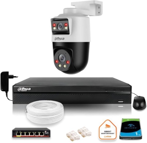 Zestaw monitoringu IP Dahua kamera obrotowa 2MP+2MP dysk 1TB Zestaw monitoringu IP Dahua kamera obrotowa 2MP+2MP dysk 1TB