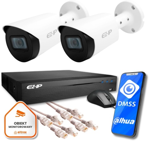 Zestaw monitoringu IP EZ-IP by Dahua 2 kamer tubowych 2K EZI-B140-F2 z usługą montażu Zestaw monitoringu IP EZ-IP by Dahua 2 kamer tubowych 2K EZI-B140-F2 z usługą montażu