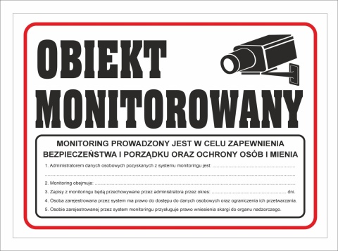 Tabliczka PCV Obiekt Monitorowany z RODO 35x25 cm Tabliczka PCV Obiekt Monitorowany z RODO 35x25 cm