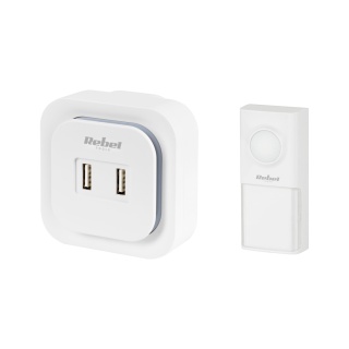 Dzwonek bezprzewodowy do drzwi 2xUSB 150m IP55 wodoodporny Rebel