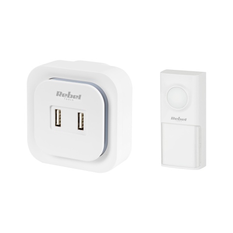 Dzwonek bezprzewodowy do drzwi 2xUSB 150m IP55 wodoodporny Rebel Dzwonek bezprzewodowy do drzwi 2xUSB 150m IP55 wodoodporny Rebel