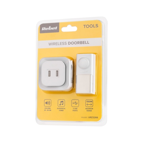 Dzwonek bezprzewodowy do drzwi 2xUSB 150m IP55 wodoodporny Rebel Dzwonek bezprzewodowy do drzwi 2xUSB 150m IP55 wodoodporny Rebel