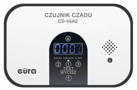 Czujnik czadu EURA CD-45A2 wolnostojący, bateryjny, wyswietlacz LCD Czujnik czadu EURA CD-45A2 wolnostojący, bateryjny, wyswietlacz LCD
