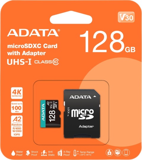Adata Karta pamięci microSD Premier Pro 128 GB UHS1 U3 V30 A2 + adapter Adata Karta pamięci microSD Premier Pro 128 GB UHS1 U3 V30 A2 + adapter