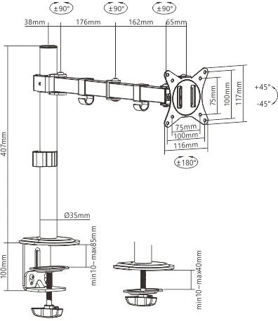Uchwyt biurkowy przegubowy na 1 monitor Spacetronik SPA-112 Uchwyt biurkowy przegubowy na 1 monitor Spacetronik SPA-112