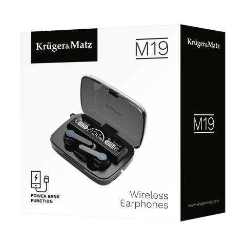 Słuchawki bezprzewodowe douszne powerbank Bluetooth 5.3 Kruger&Matz M19 Słuchawki bezprzewodowe douszne powerbank Bluetooth 5.3 Kruger&Matz M19