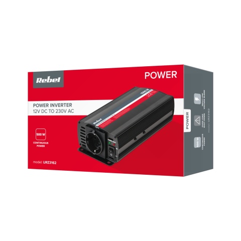 Przetwornica samochodowa napięcia 12V 230V 500W/1000W Rebel Przetwornica samochodowa napięcia 12V 230V 500W/1000W Rebel
