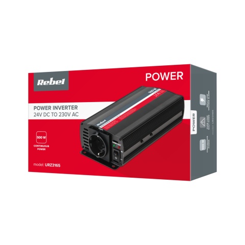 Przetwornica samochodowa napięcia 24V 230V 500W/1000W Rebel Przetwornica samochodowa napięcia 24V 230V 500W/1000W Rebel