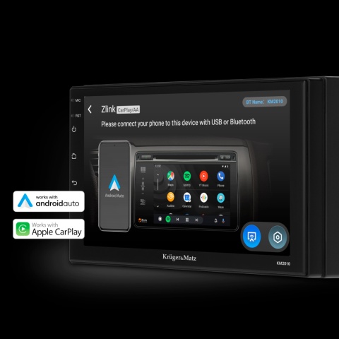 Radio Samochodowe Kruger&Matz CarPlay/AndroidAuto 7" 2DIN Bluetooth USB AUX
