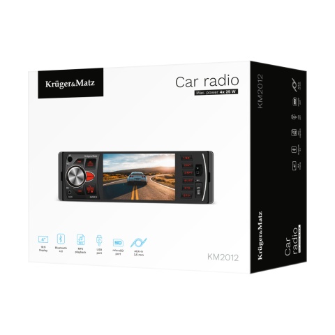 Radio samochodowe Kruger&Matz Bluetooth 4" AUX gniazdo kamery cofania 1 DIN