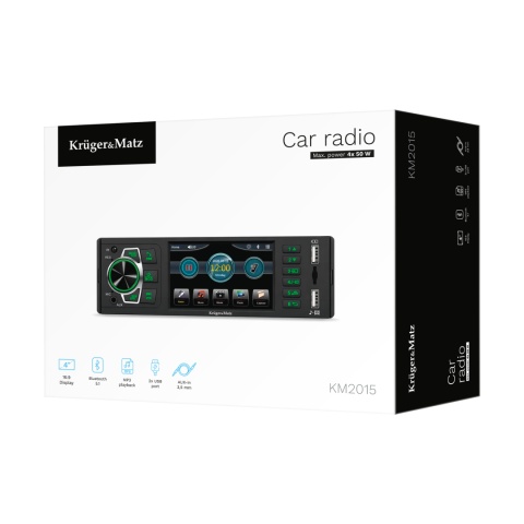 Radio samochodowe Kruger&Matz Bluetooth 4" AUX gniazdo kamery cofania 1 DIN