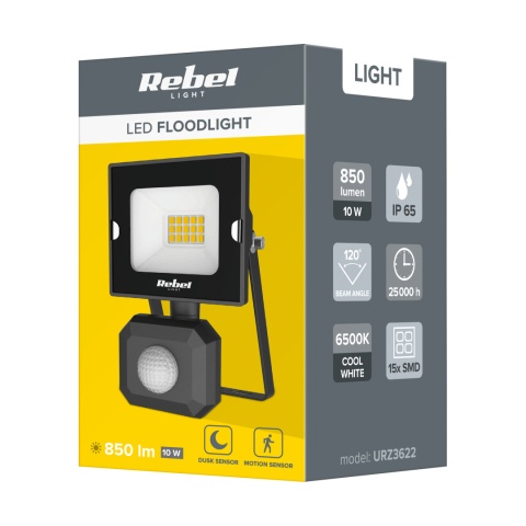 Reflektor LED 10W Rebel z sensorem zmierzchu i ruchu 6500K 230V Reflektor LED 10W Rebel z sensorem zmierzchu i ruchu 6500K 230V