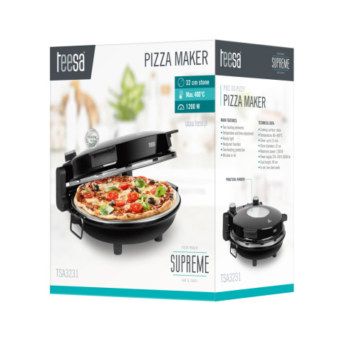 Piec do pizzy Teesa 400°C 1200W kamień okienko 2 łopatki