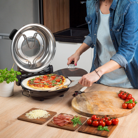 Piec do pizzy Teesa 400°C 1200W kamień okienko 2 łopatki