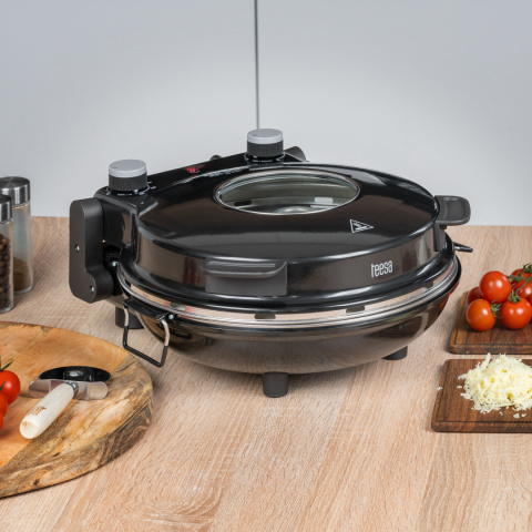 Piec do pizzy Teesa 400°C 1200W kamień okienko 2 łopatki