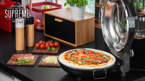 Piec do pizzy Teesa 400°C 1200W kamień okienko 2 łopatki