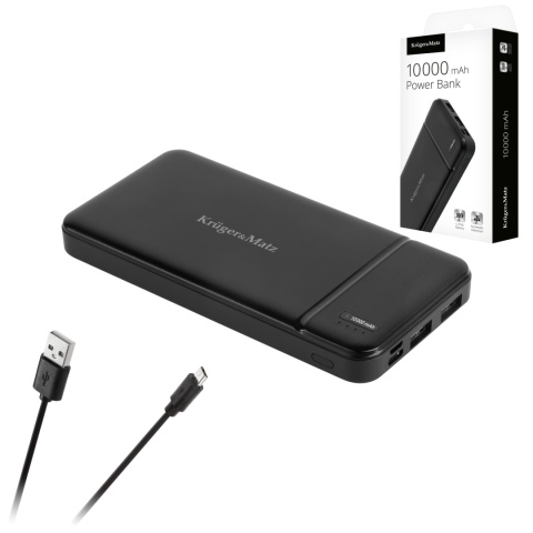 Power bank 10000mAh 2xUSB USB-C kabel KrugerMatz Power bank 10000mAh 2xUSB USB-C kabel KrugerMatz