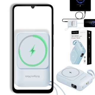 POWER BANK indukcyjny Kruger&Matz 10000 mAh Mag Safe z kablem niebieski