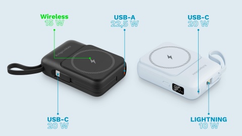 POWER BANK indukcyjny Kruger&Matz 10000 mAh Mag Safe z kablem niebieski POWER BANK indukcyjny Kruger&Matz 10000 mAh Mag Safe z kablem niebieski