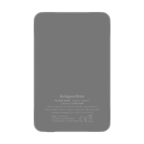POWER BANK indukcyjny Kruger&Matz 5000 mAh Mag Safe szary POWER BANK indukcyjny Kruger&Matz 5000 mAh Mag Safe szary